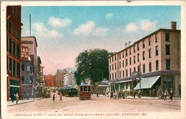 Vtg Postcard Congress St. Looking West from Monument Square, Portland, ME, 1915 - £5.34 GBP