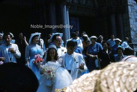 1950s Wedding Outside Church Fashion Chicago Red-Border Kodachrome Slide - £2.72 GBP