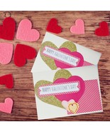 Handmade Cross Stitched Love Note, Valentine&#39;s Day Card, Red &amp; Gold Hear... - €3,86 EUR