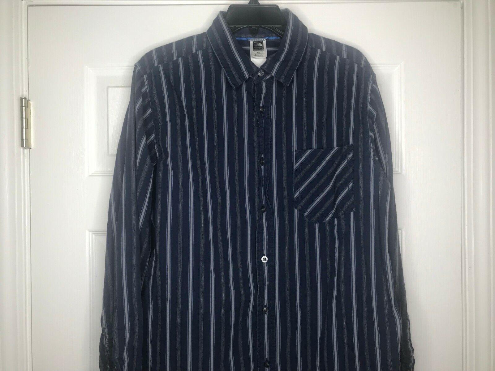 Primary image for The North Face Shirt Size Medium Blue Striped Mens Long Sleeve Button Front