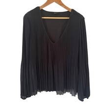 Quince Womens Pleated Blouse Sustainable Black Size Medium Peasant Prepp... - $37.99