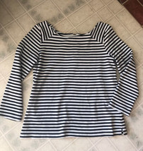 Old Navy Women&#39;s Black White Stripe T Shirt 3/4 Sleeve Size Medium  Zip ... - $21.32