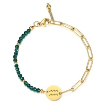 Gn constellation charm bracelet for women men gold stainless steel rolo box chain green thumb200