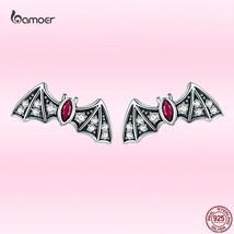 Bamoer Fashion Animal Wings Earrings Genuine 925 Silver Punk Stud Earrings with  - £16.34 GBP