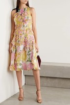 JASON WU COLLECTION Silk Chiffon Midi Dress with Floral Pattern &amp; Ruffle... - $425.00