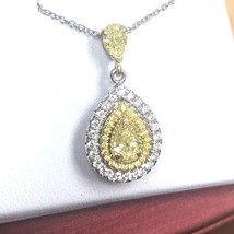 1.11 CT Natural Fancy Yellow Pear Diamond Pendant Necklace 14k Gold - £2,179.00 GBP