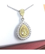 1.11 CT Natural Fancy Yellow Pear Diamond Pendant Necklace 14k Gold - £2,189.54 GBP