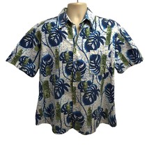 Mens Vintage Hawaiian Aloha Blue Floral Button Front Shirt XL Pocket Cotton - £31.64 GBP