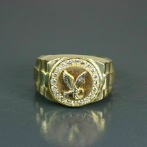 2Ct Round Cut Moissanite Flying Eagle Men&#39;s Ring 14k Yellow Gold Finish - £197.83 GBP