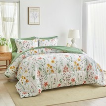Bed In A Bag 7 Pieces Queen Size - Floral Print - Soft Microfiber, Reversible Be - £72.74 GBP