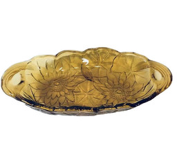 Lot Of 3 Vintage Amber Iridescent Indiana Carnival Glass Oval Dish Sunflower - £23.49 GBP