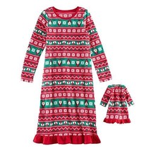 Girl&#39;s Christmas Santa Claus Fair Isle Print Nightgown With Doll Gown, S... - $14.84