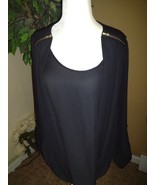 Zac &amp; Rachel Tunic Blouse Women’s Medium Black Semi Sheer Faux Zipper - $300.97 MXN