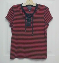 New L Chaps Classics Womens Red Navy Stripes Cap Sleeves Top Blouse Stre... - $13.95