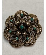 Antique Gold Marked &quot;A14K&quot;  33mm Flower Brooch Pin with Jade &amp; Pearls 12... - £619.34 GBP