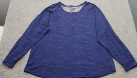 MUK LUKS Sweatshirt Womens Size 1X Blue Stretch Long Sleeve Henley Neck Pullover - £14.25 GBP