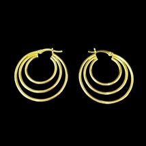 Designer JCM 925 Sterling Silver 1” Hoops Earrings Gold Tone Triple Hoop - £13.76 GBP
