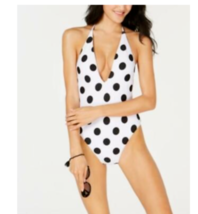 Bar III $88 This and Dot Printed Plunging One-Piece Swimsuit Black and White XS - £70.34 GBP