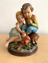 Vintage Cottagecore Boy and Girl Feeding Squirrel 9&quot; Figurine by Narco - £15.82 GBP