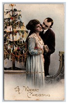 Tinted Gilt Romantic Couple Merry Christmas Tree Tinsel DB Postcard U17 - £6.78 GBP