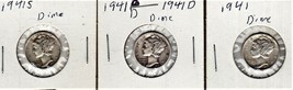 Mercury Dime -Lot of 3 Dimes 1941, 1941 D, &amp; 1941 S - £12.60 GBP