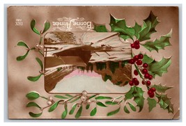 RPPC Tinted Winter Scene Holly Mistletoe Bonne Annee New Year Postcard U22 - £3.84 GBP