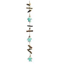 Wooden Aqua Three Turtle Strand With Driftwood and Stone Mobile - $25.98