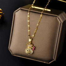 Elegant Chinese Style Zirconia Lucky Bag Pendant Necklace - £15.71 GBP