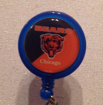 Nfl Chicago Bears Badge Reel Id Holder blue orange alligator clip handma... - $8.99