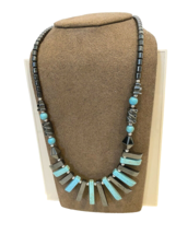 Hematite Beaded Necklace w/ Turquoise Beads and Rods 18&quot; - £11.21 GBP