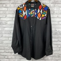 Ozark Mountain Jean Co. Vtg Western Shirt Black With Color Block Peekabo... - £38.79 GBP