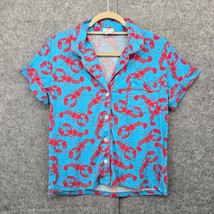 J Crew Womens Pajama Top Small Blue Red Lobsters Print Short Sleeve Button Front - $14.01