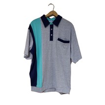 Vintage Haband Casual Joe Shirt Mens XL Gray Short Sleeve Polo Bowling Stripes - £17.25 GBP