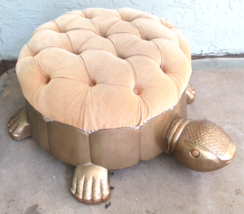 Large Gold Carved Wood and Upholstery Turtle Ottoman Footstool 34&quot;x30.5&quot;x15&quot; - £315.75 GBP