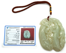 Huge Hand Sculpted &amp; Pierced Hetian Jade Double Gourd &amp; Ruyi Pendant Amu... - £1,035.30 GBP