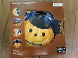 NEW Sakura Pumpkin Haunted Hollow Plates 8&quot; Set 4 David Carter Brown Halloween - $39.55