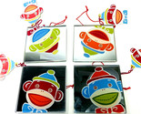 Midwest Set Of 4 Adorable Mirrored 4x4 Christmas Sock Monkey Ornaments Tags - £13.63 GBP