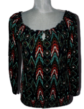 Lucky Brand Top Peacock Colors Keyhole Long Sleeve Shirt Casual Blouse S... - £23.97 GBP