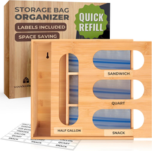 Bamboo Storage Bag Organizer, Sandwich Bag Organizer - Single Block Desi... - $26.32