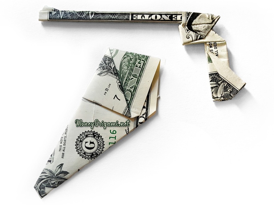 Dollar Origami GUN &amp; Holster Made w/ REAL MONEY Handmade Pistol Rifle Ca... - $27.95+