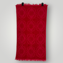 Vintage Red Rose Sculpted Terry Towel Fringed Bath Towel 22”x40” - £7.77 GBP