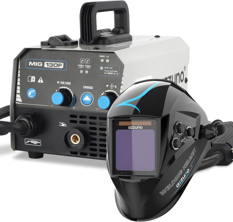 130A Flux MIG Welder &amp; Welding Helmet Auto Darkening with True Color Lar... - $244.63