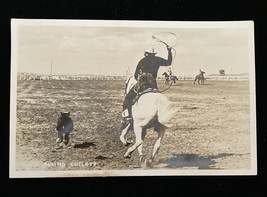 Flying Cutlets Cowboy On Horseback Roping Calf RPPC Postcard Big Horn Wyoming - £39.09 GBP