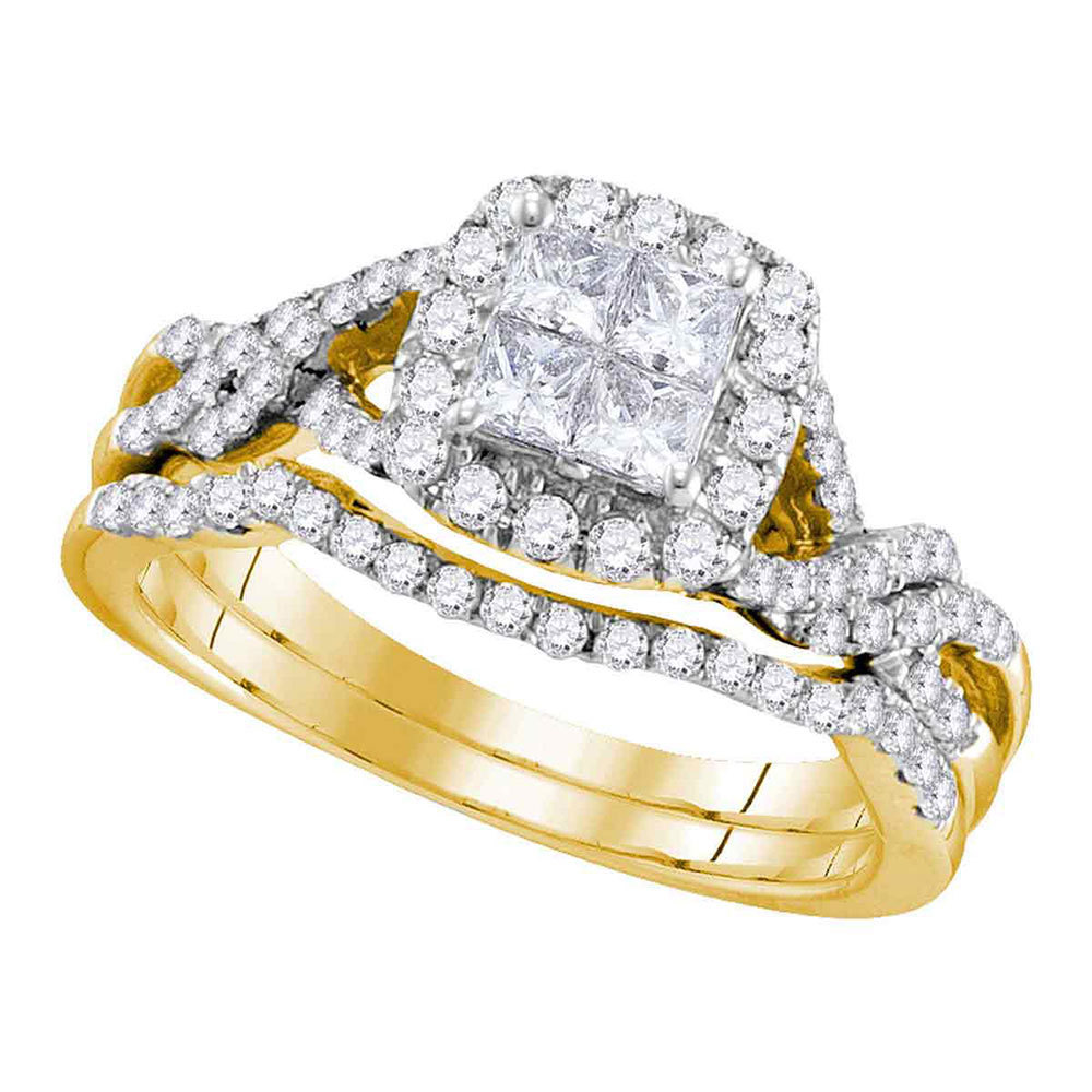 14kt Yellow Gold Princess Diamond Twist Bridal Wedding Engagement Ring Set - £916.34 GBP