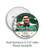 2024 Olympics BUTTON Arshad Nadeem Pinback Badge Collectible Gold Metalist - €3,45 EUR