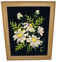 Vintage Wood Framed Daisies Needlework Black Floral BOHO bohemian Gothco... - £26.17 GBP