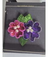 Vintage Purple Pink Sequin Flower Faux Pearl Brooch Pin - $218.62 MXN