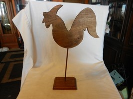 Hand Made Wooden Rooster On Stand, Brown Tone, Folk Art 16&quot; Tall - £25.70 GBP