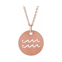 14k Rose Gold Aquarius Zodiac Sign Disc Necklace with Adjustable Cable Chain - £401.33 GBP