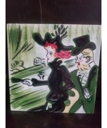 MCM Jaru Of California Handpainted Ceramic Tile Dressed Up Couple Signed - $21.04